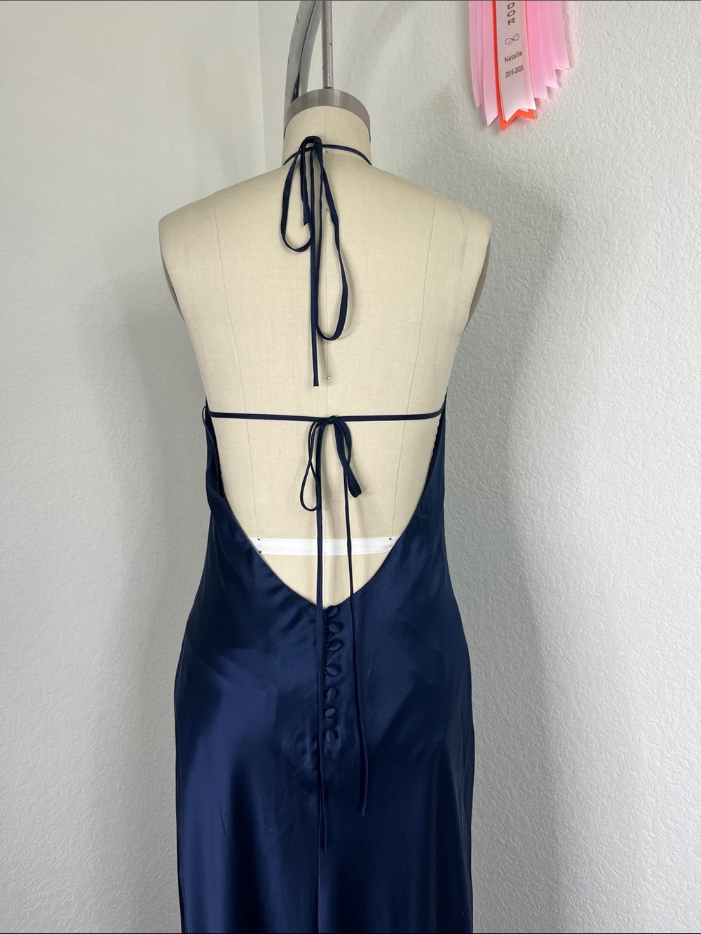 Reformation Navy Blue Satin Backless Gown - Picture 6 of 15